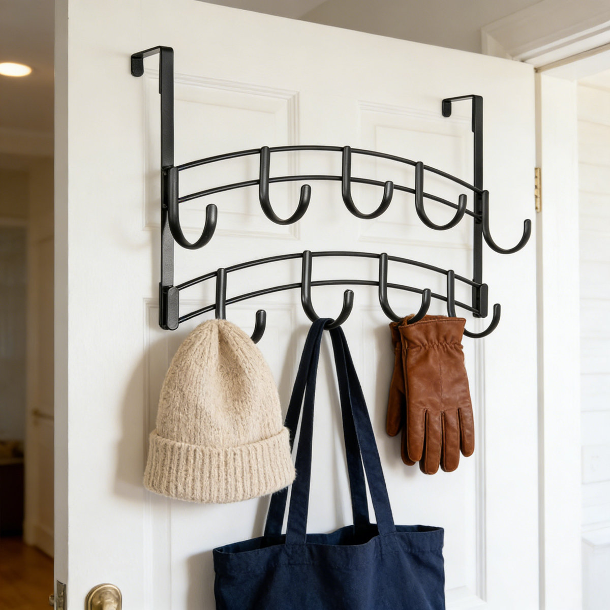 Professional Over Door Hooks Rack With 9 Hooks - Heavy Duty Over Door Hanger For Towels, Clothes, And Accessories - Universal Fit With Protective Padding